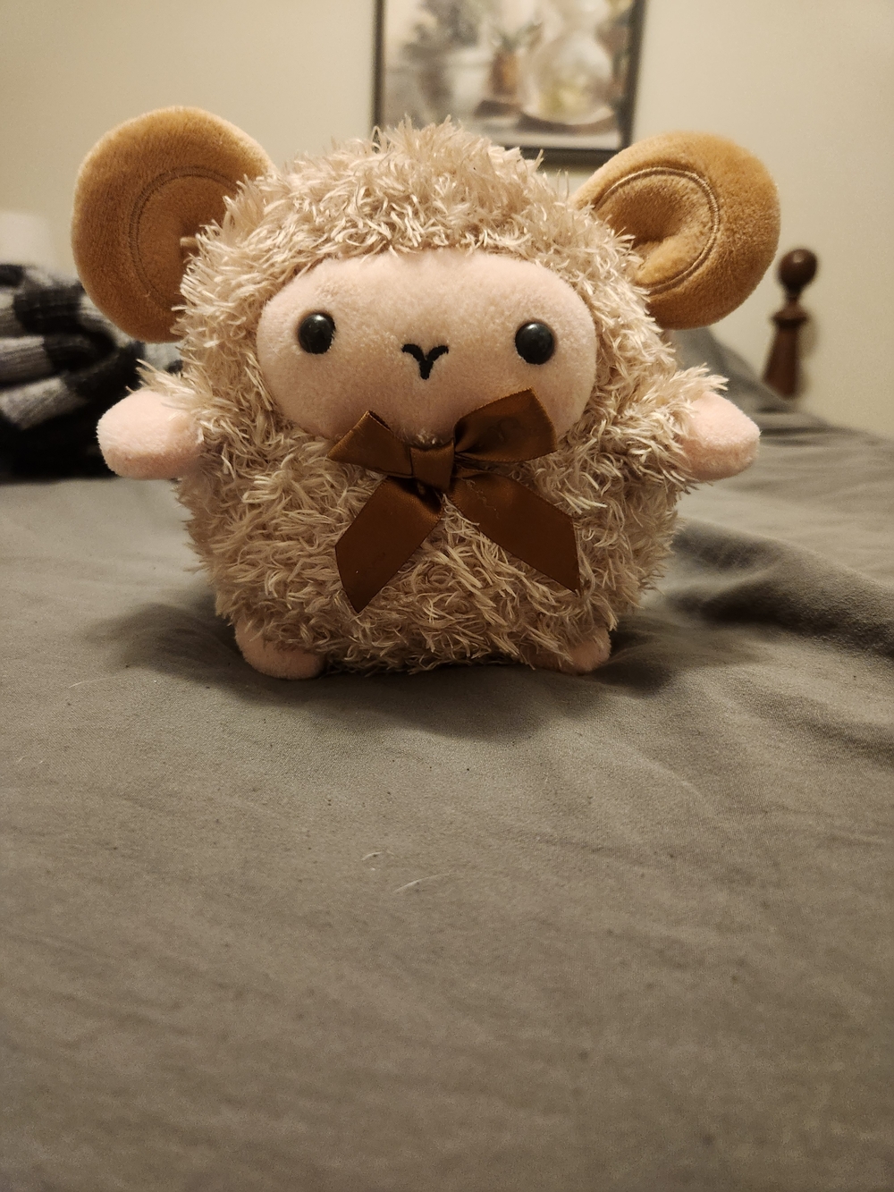 Plush Small Toy - Soft Brown Sheep with Bow
